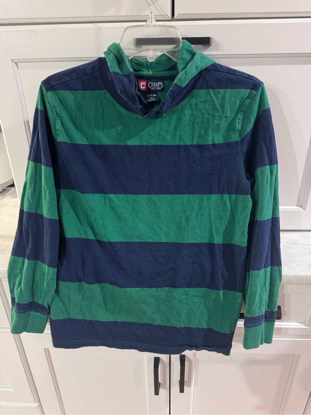 Chaps Green and Navy Wide Stripe Hooded Pullover
